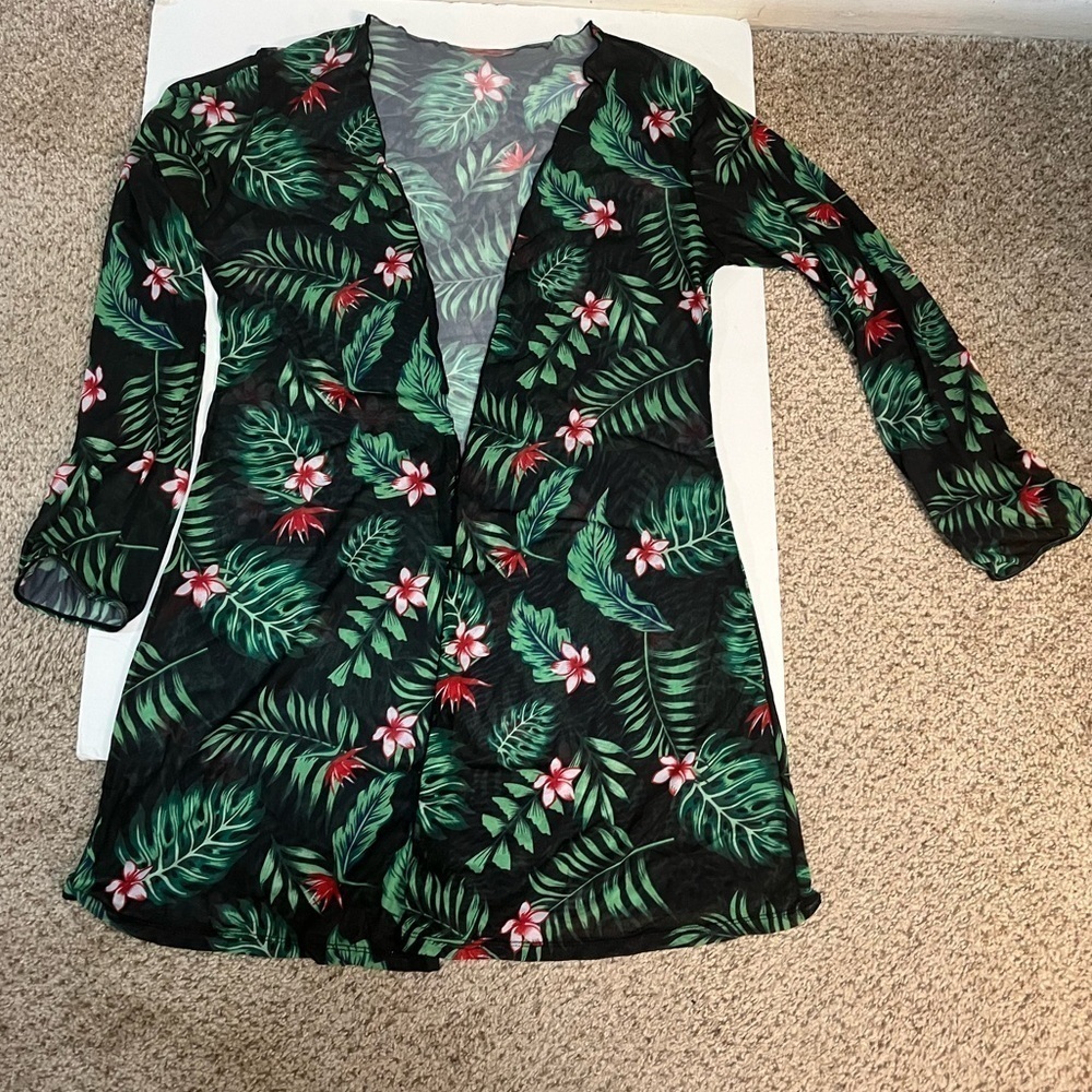 Tropical Mesh bathing suit Cover long sleeve open front Women’s 36” bust